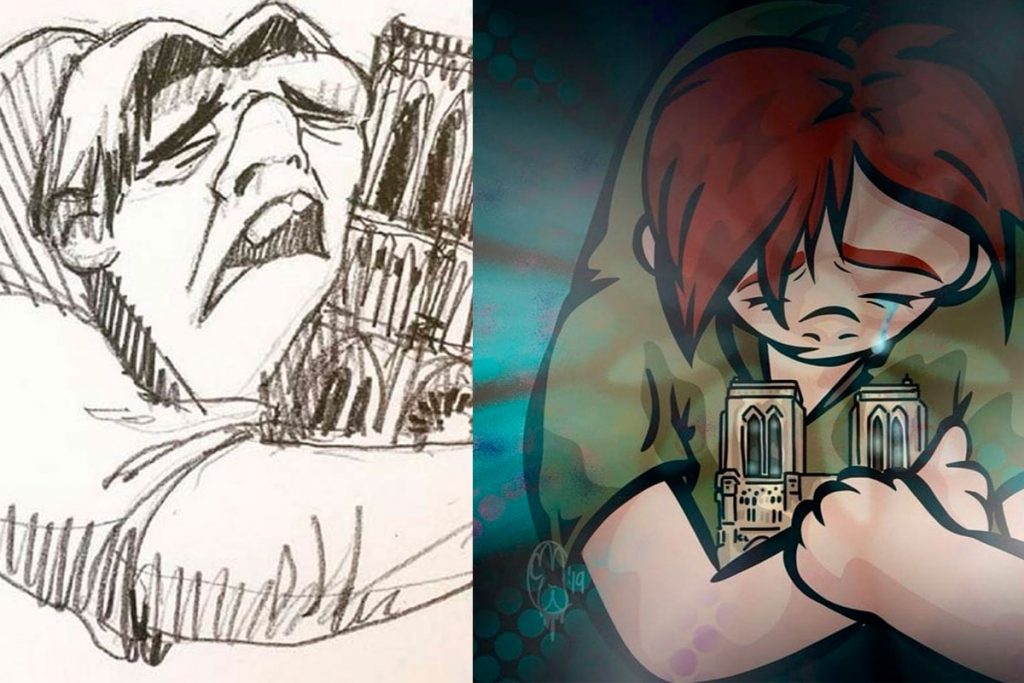 Las imágenes más emotivas de diversos ilustradores en homenaje a la Catedral de Notre Dame por su incendio | #Noticias